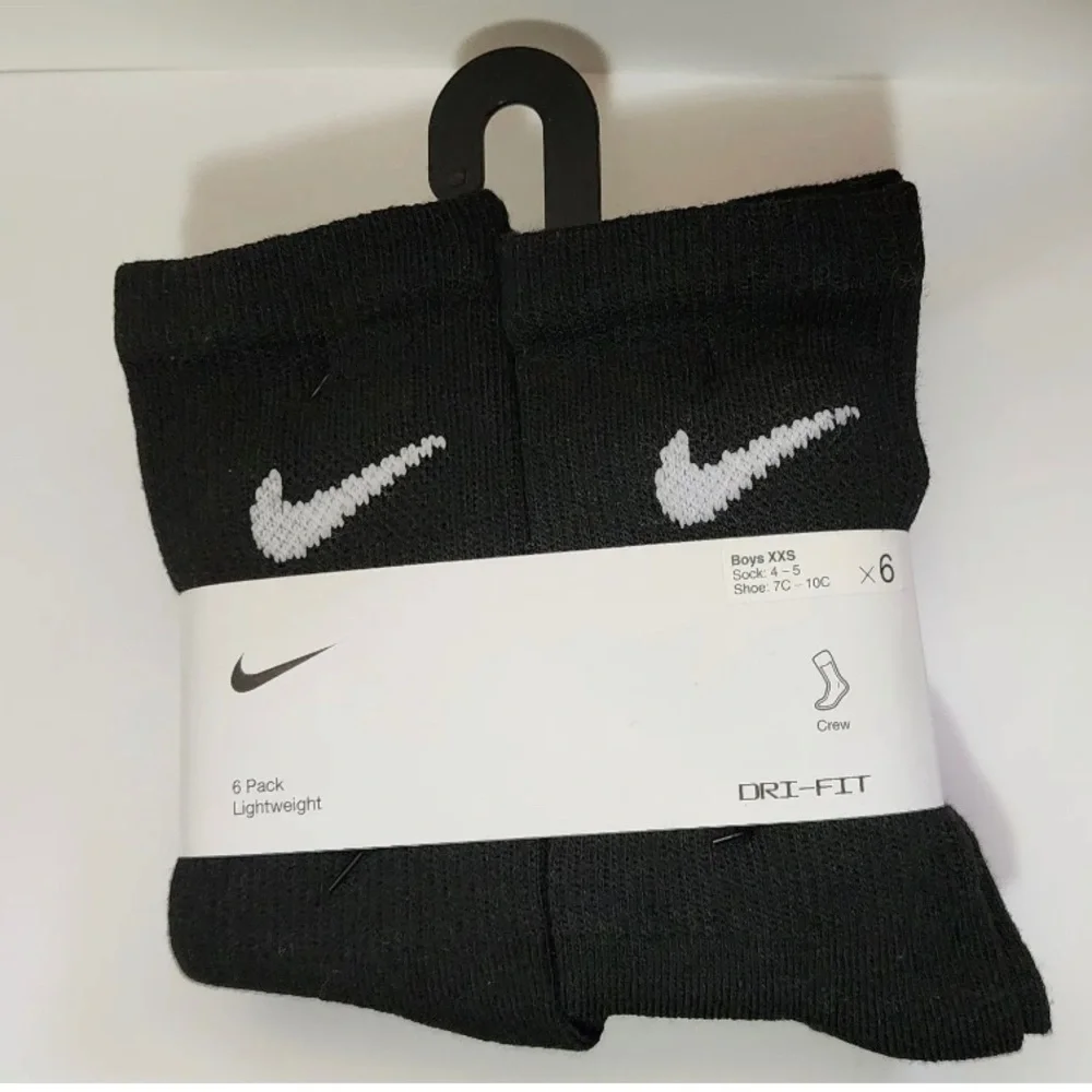 Nike dri-fit crew socks 6 pair pack black youth kids boys XXS XS